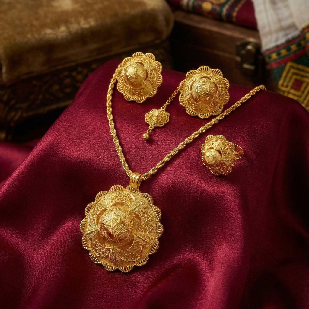 The Adey Blossom of Antiquity Suite. የሀበሻ ባህላዊ ጌጣጌጥ።