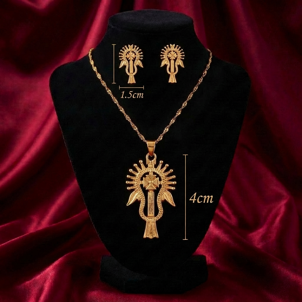 Authentic Ethiopian Cross Necklace & Studs – (የተዋሕዶ መስቀል እና የጆሮ ጌጥ)