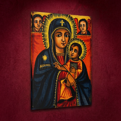የቅድስት ድንግል ማርያም ምስለ ፍቁር ወልዳ ሥዕለ አድኅኖ - Virgin Mary & Child Jesus Premium Icon