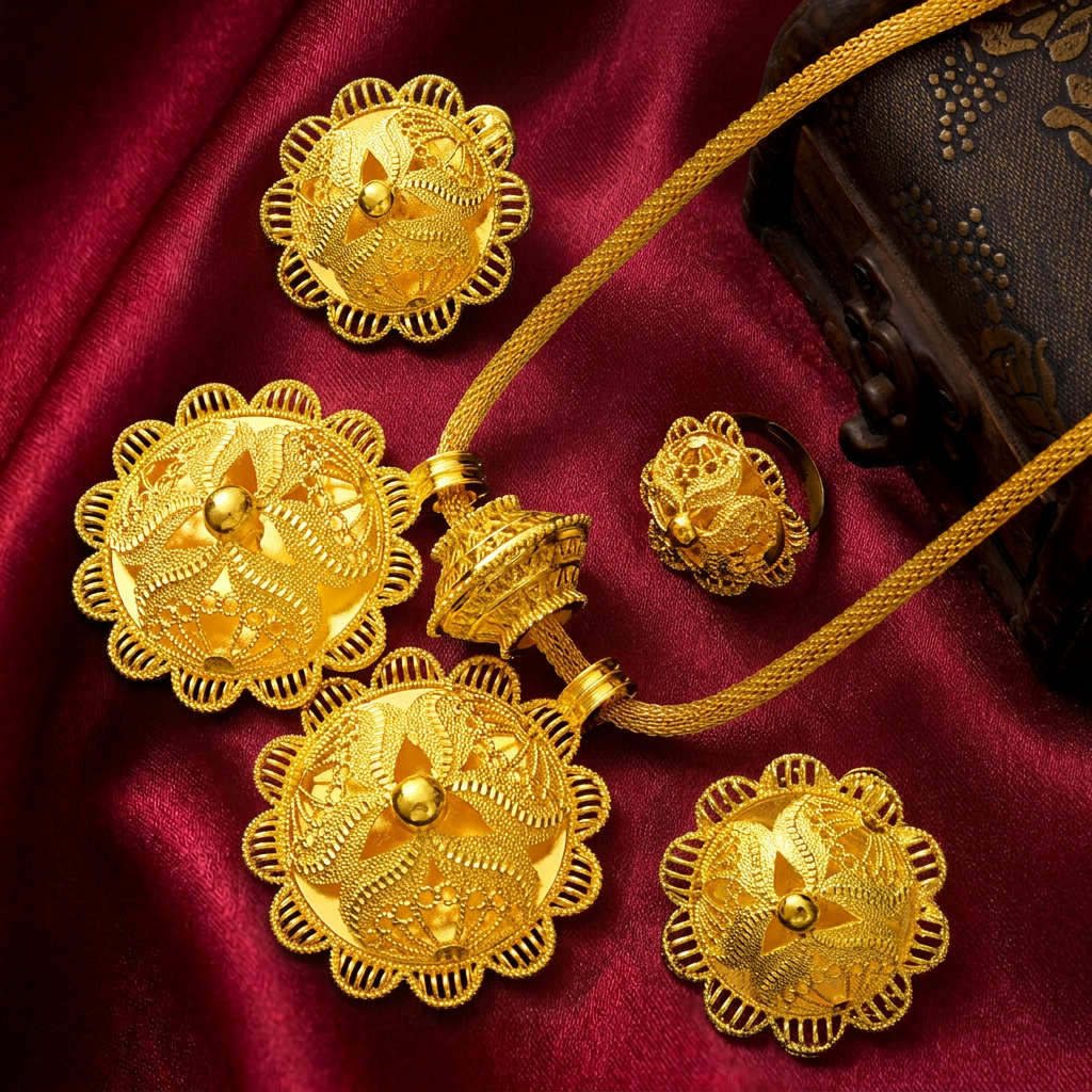 The Adey Sunburst Habesha Complete Jewelry Set | የአደይ አበባ የሀበሻ ሙሉ ጌጣጌጥ