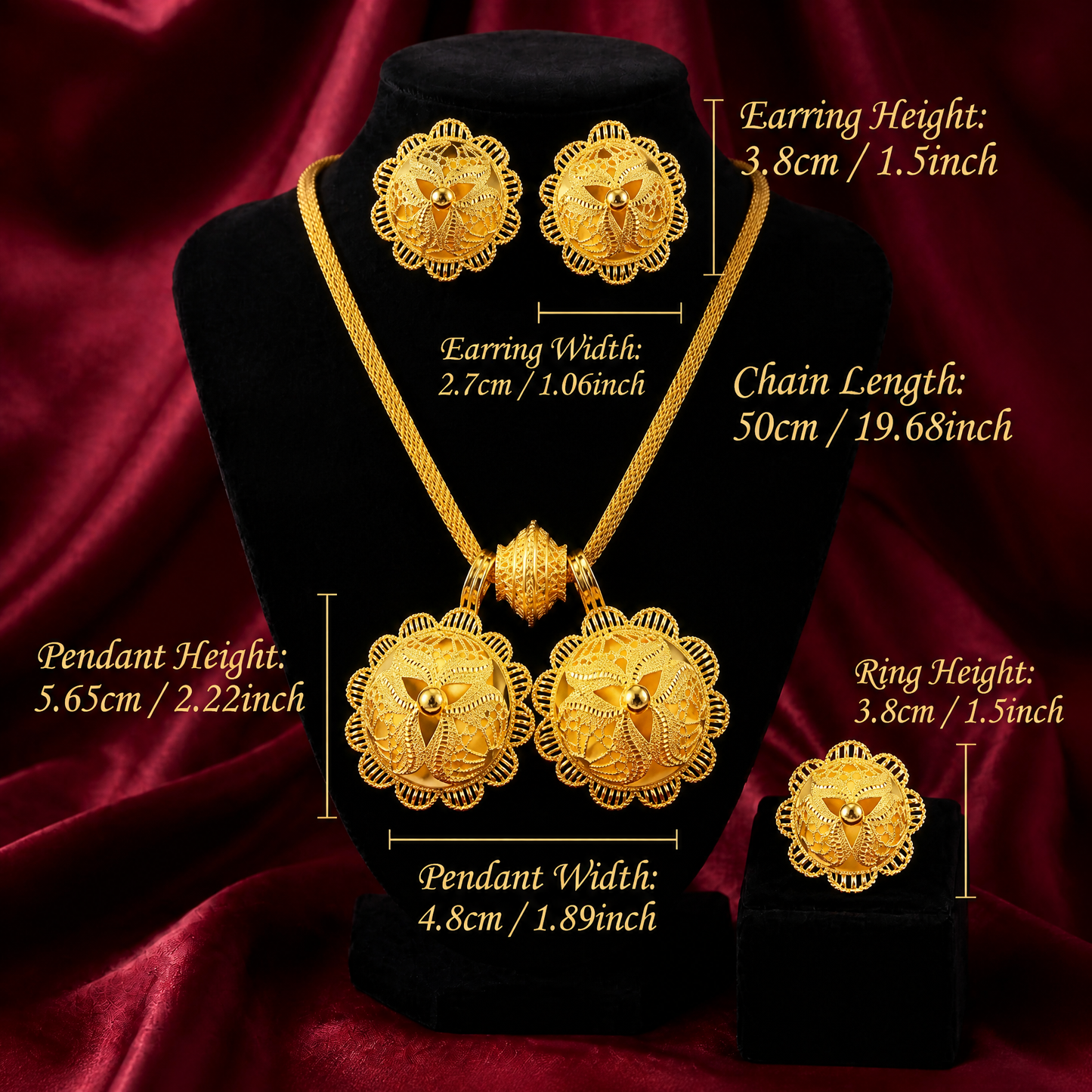The Adey Sunburst Habesha Complete Jewelry Set | የአደይ አበባ የሀበሻ ሙሉ ጌጣጌጥ