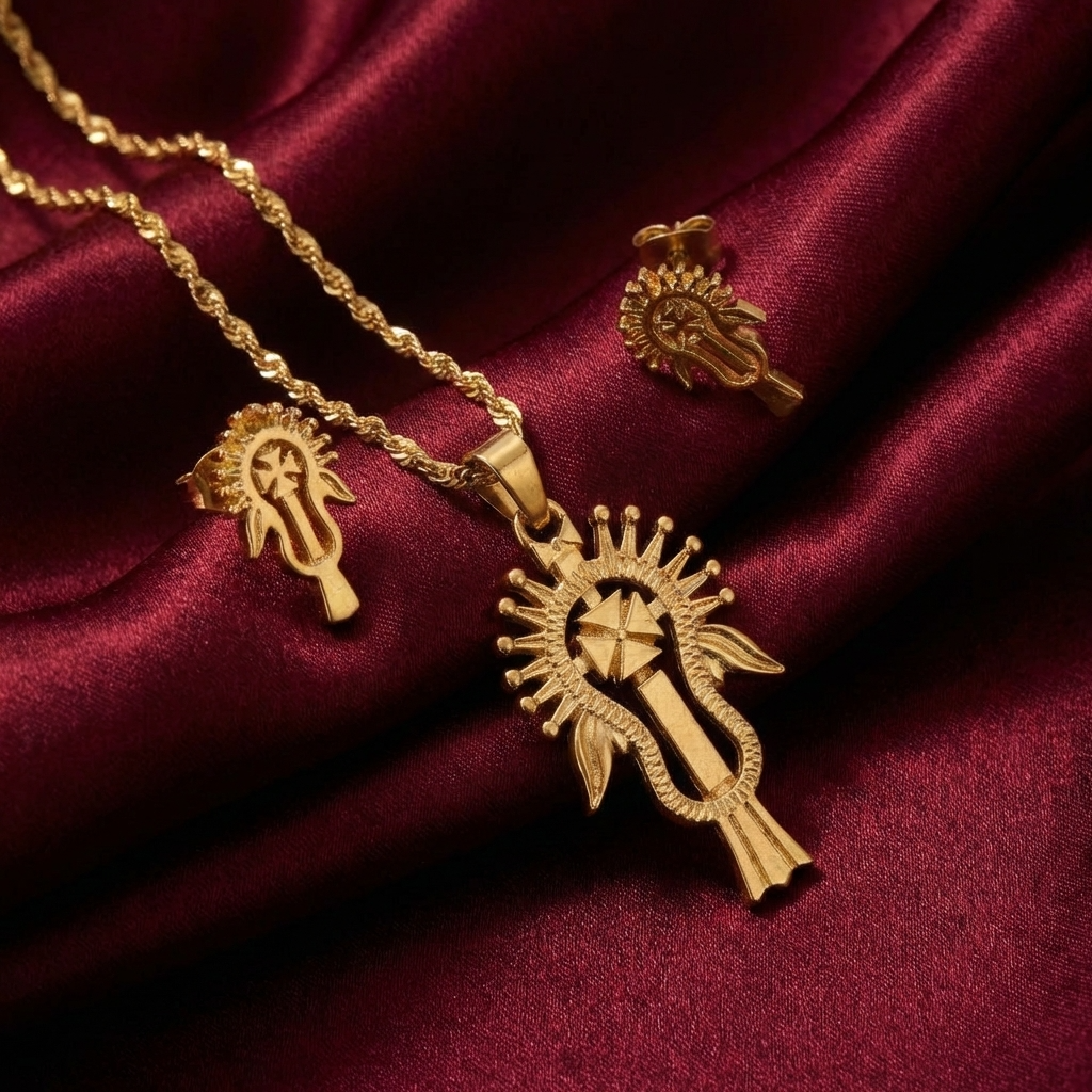 Authentic Ethiopian Cross Necklace & Studs – (የተዋሕዶ መስቀል እና የጆሮ ጌጥ)