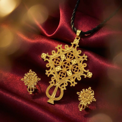 Traditional Ethiopian Orthodox Meskel, Earring & Ring Set – (የተዋሕዶ መስቀል፣ የጆሮ ጌጥ እና ቀለበት)