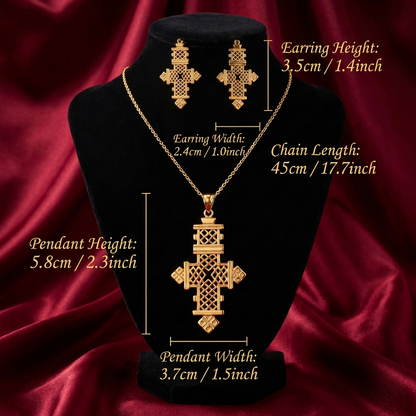 Traditional Ethiopian Orthodox Meskel & Earring Set – (የተዋሕዶ መስቀል እና የጆሮ ጌጥ)