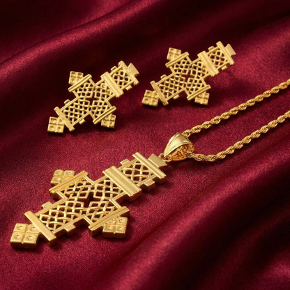 Traditional Ethiopian Orthodox Meskel & Earring Set – (የተዋሕዶ መስቀል እና የጆሮ ጌጥ)