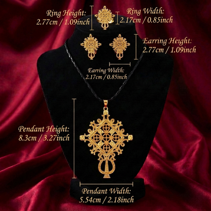 Traditional Ethiopian Orthodox Meskel, Earring & Ring Set – (የተዋሕዶ መስቀል፣ የጆሮ ጌጥ እና ቀለበት)