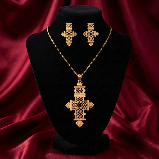 Traditional Ethiopian Orthodox Meskel & Earring Set – (የተዋሕዶ መስቀል እና የጆሮ ጌጥ)