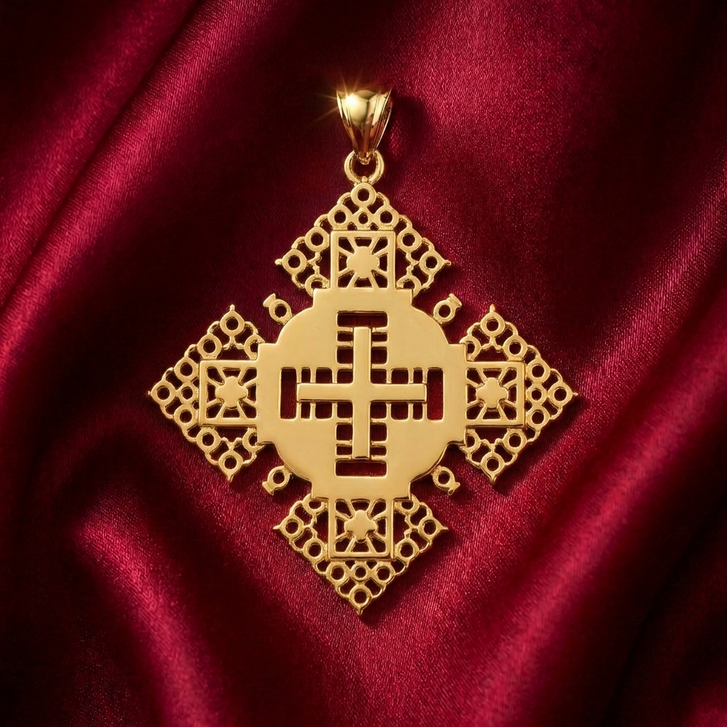 Classic Habesha Square Meskel Jewelry Set – (የተዋሕዶ መስቀል፣ የጆሮ ጌጥ እና ቀለበት)